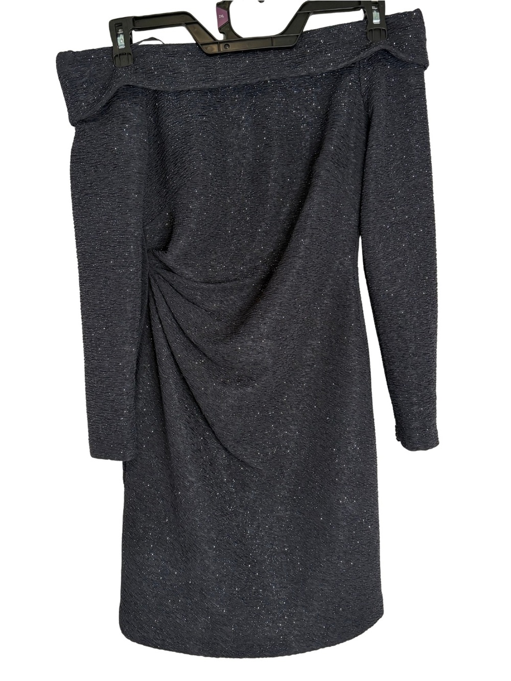 Eliza J Off-Shoulder Silver Sparkle Long Sleeve Dress Size 6P